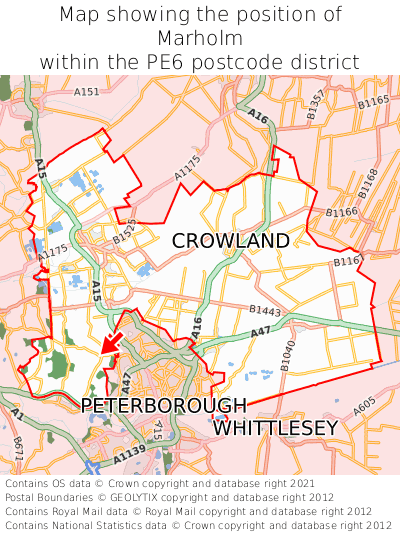 Map showing location of Marholm within PE6