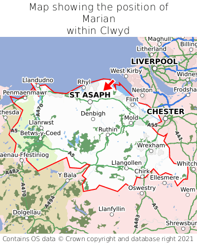 Map showing location of Marian within Clwyd