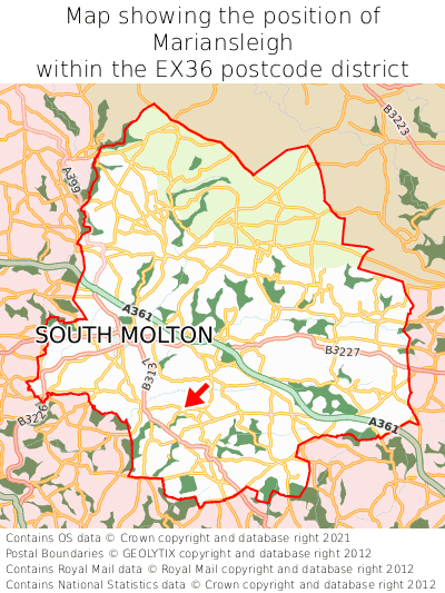 Map showing location of Mariansleigh within EX36