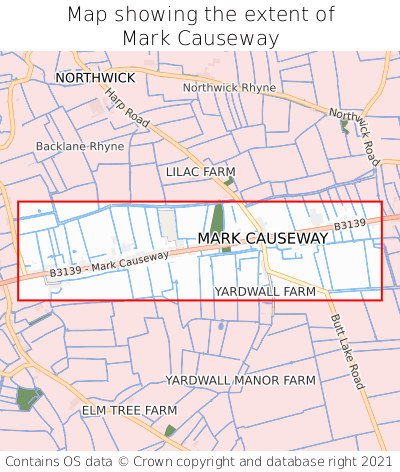 Map showing extent of Mark Causeway as bounding box