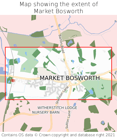 Map showing extent of Market Bosworth as bounding box