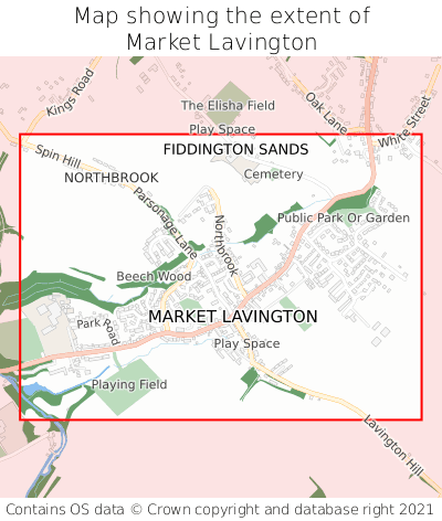 Map showing extent of Market Lavington as bounding box