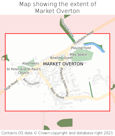 Map showing extent of Market Overton as bounding box