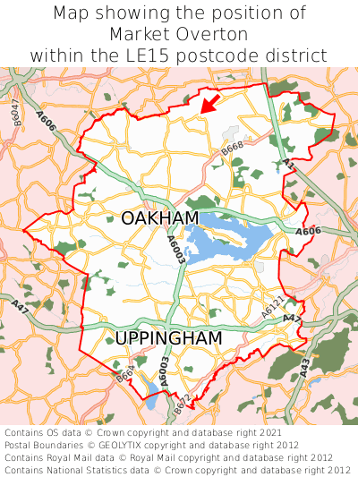 Map showing location of Market Overton within LE15