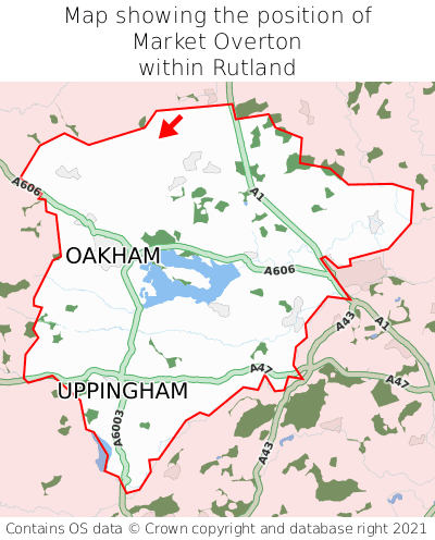 Map showing location of Market Overton within Rutland