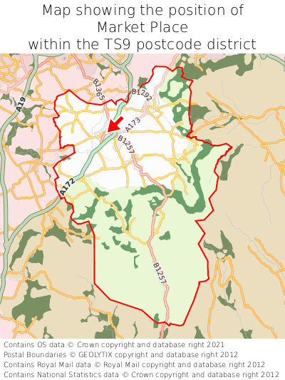 Map showing location of Market Place within TS9