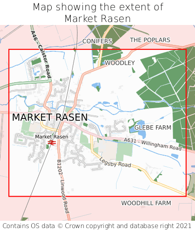 Map showing extent of Market Rasen as bounding box