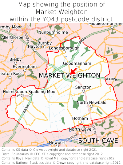 Map showing location of Market Weighton within YO43