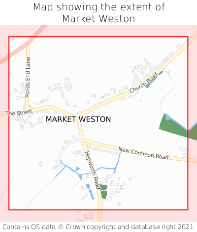Map showing extent of Market Weston as bounding box
