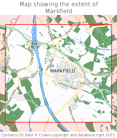 Map showing extent of Markfield as bounding box