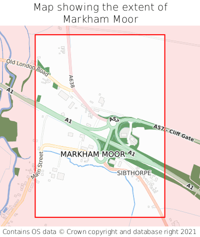 Map showing extent of Markham Moor as bounding box