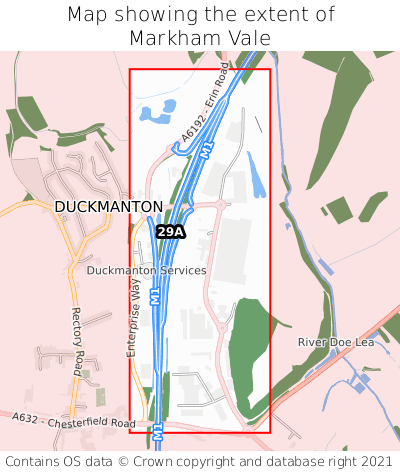 Map showing extent of Markham Vale as bounding box