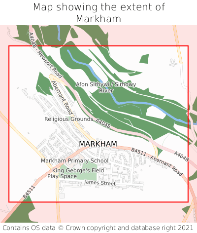 Map showing extent of Markham as bounding box