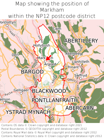 Map showing location of Markham within NP12