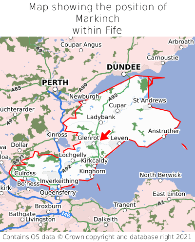 Map showing location of Markinch within Fife