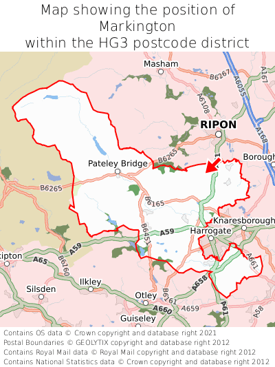 Map showing location of Markington within HG3