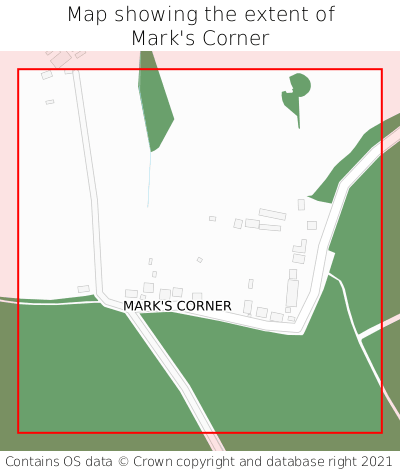 Map showing extent of Mark's Corner as bounding box