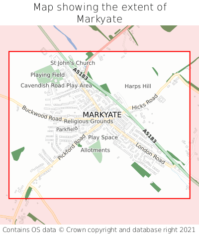 Map showing extent of Markyate as bounding box