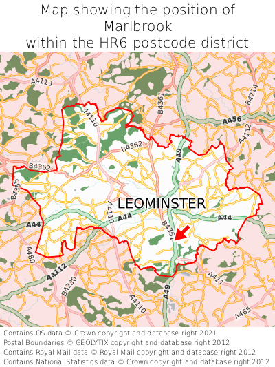 Map showing location of Marlbrook within HR6