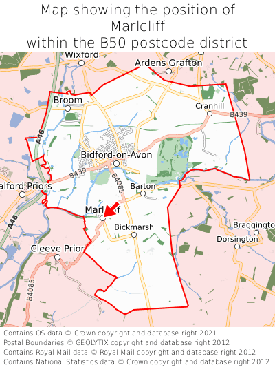 Map showing location of Marlcliff within B50