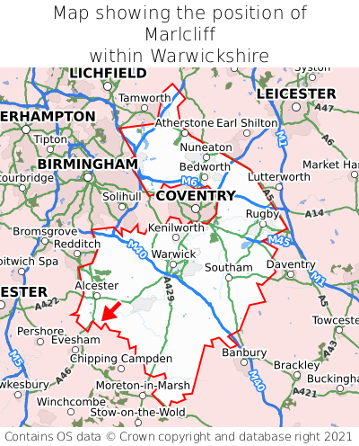 Map showing location of Marlcliff within Warwickshire