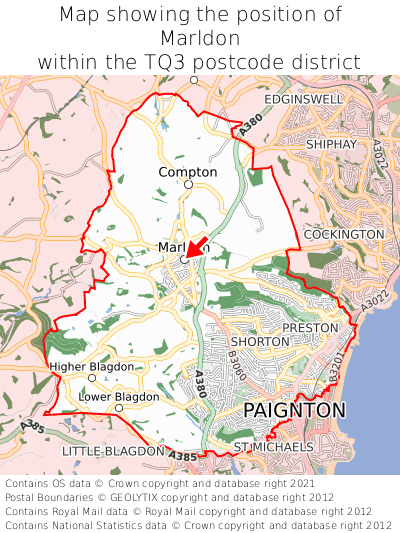Map showing location of Marldon within TQ3