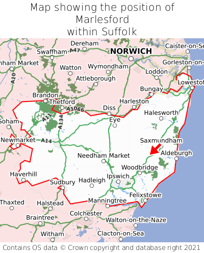 Map showing location of Marlesford within Suffolk