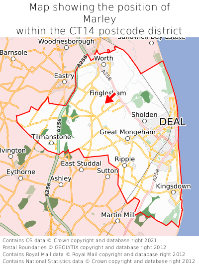 Map showing location of Marley within CT14