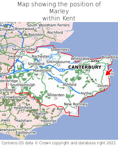 Map showing location of Marley within Kent