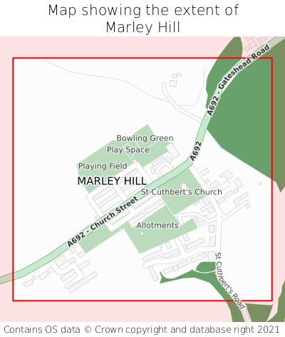 Map showing extent of Marley Hill as bounding box