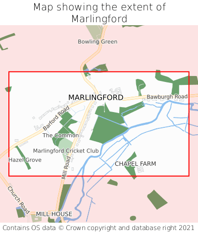 Map showing extent of Marlingford as bounding box