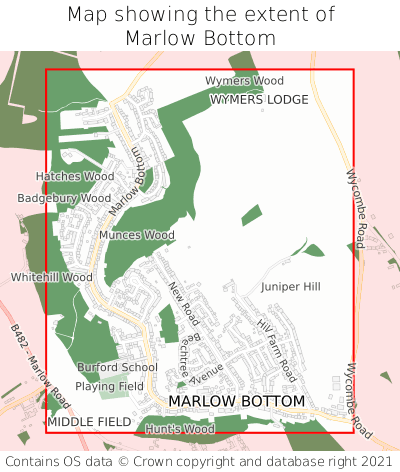 Map showing extent of Marlow Bottom as bounding box