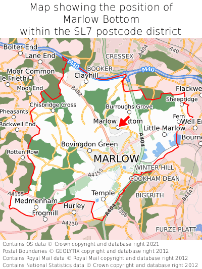 Map showing location of Marlow Bottom within SL7