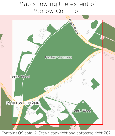 Map showing extent of Marlow Common as bounding box