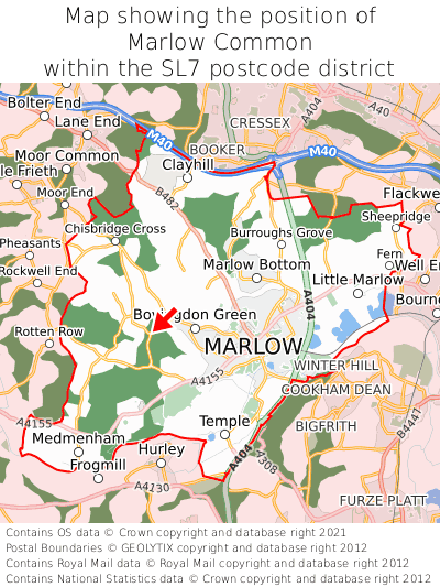 Map showing location of Marlow Common within SL7