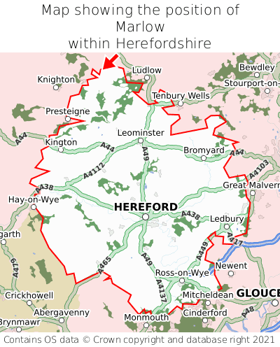 Map showing location of Marlow within Herefordshire