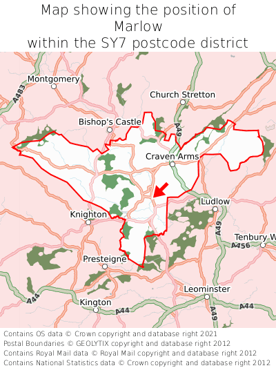Map showing location of Marlow within SY7