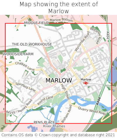 Map showing extent of Marlow as bounding box