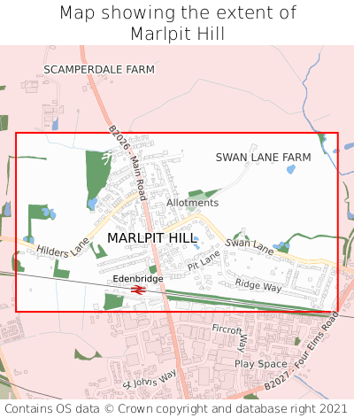 Map showing extent of Marlpit Hill as bounding box