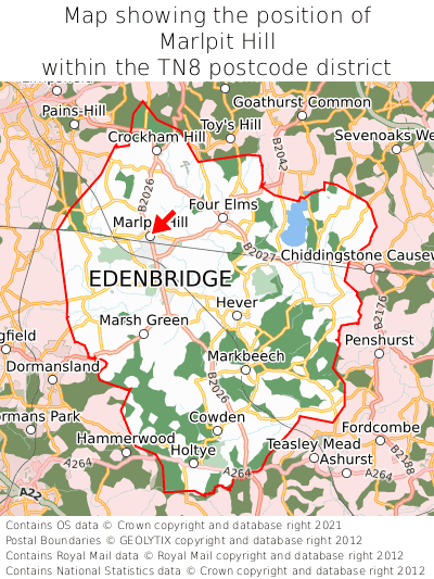 Map showing location of Marlpit Hill within TN8