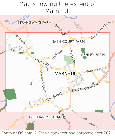 Map showing extent of Marnhull as bounding box
