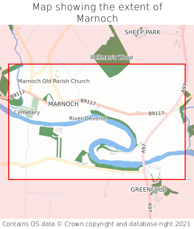 Map showing extent of Marnoch as bounding box