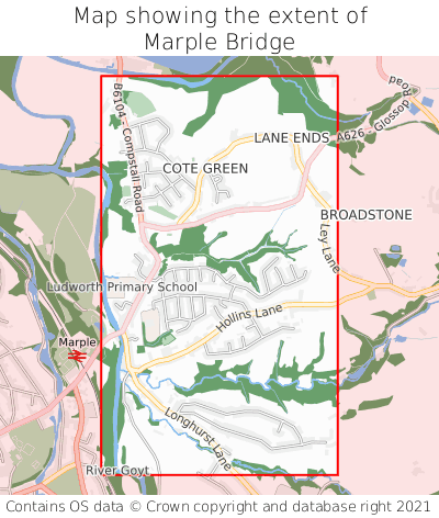 Map showing extent of Marple Bridge as bounding box