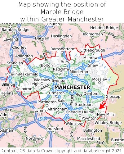 Map showing location of Marple Bridge within Greater Manchester