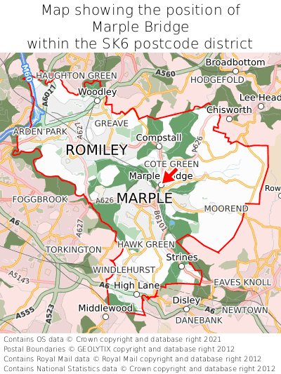 Map showing location of Marple Bridge within SK6