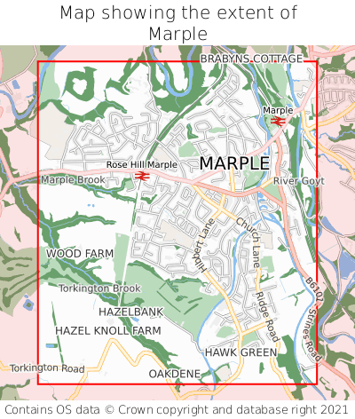 Map showing extent of Marple as bounding box