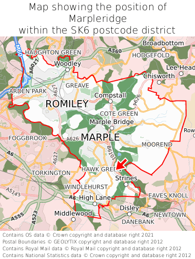 Map showing location of Marpleridge within SK6