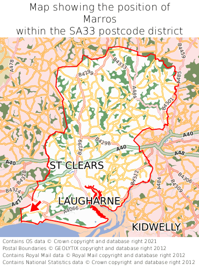 Map showing location of Marros within SA33