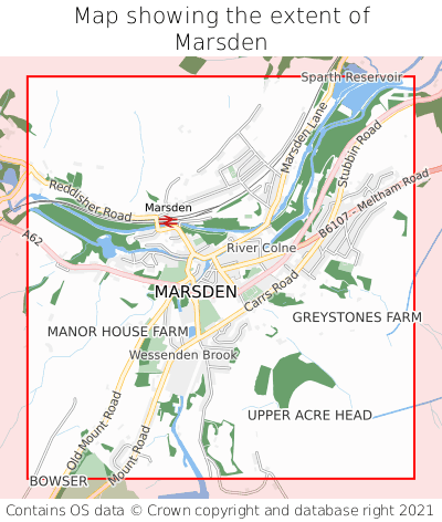 Map showing extent of Marsden as bounding box