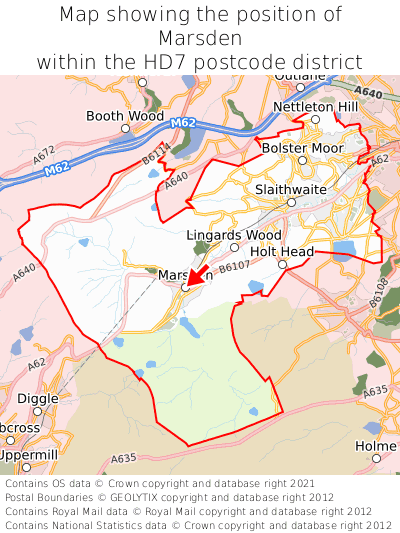 Map showing location of Marsden within HD7